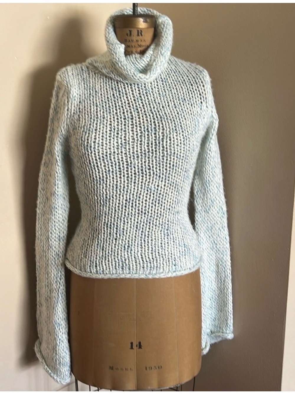 My Life Y2K Wool Blend Chunky Knit Bell Sleeve Turtleneck Sweater L